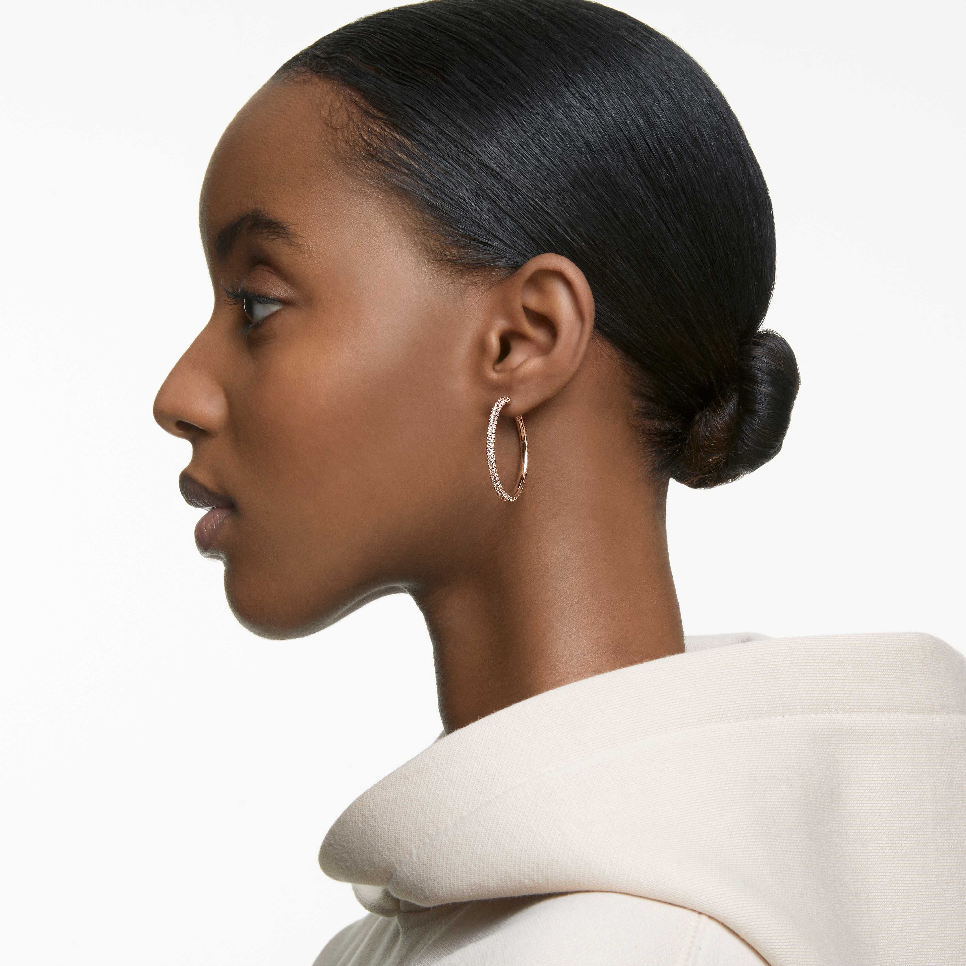 swarovski dextera hoop earrings  pav   large  white  rose gold tone plated