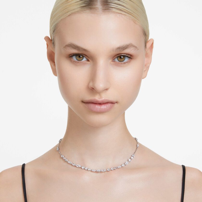 swarovski mesmera necklace  mixed cuts  scattered design  white  rhodium plated