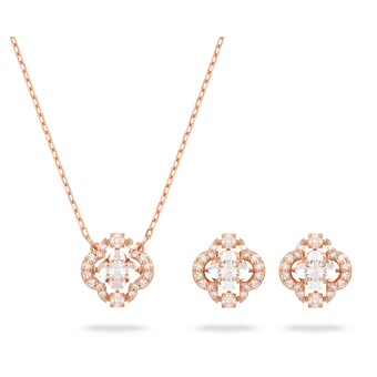 swarovski sparkling dance set  mixed cuts  clover  white  rose gold tone plated