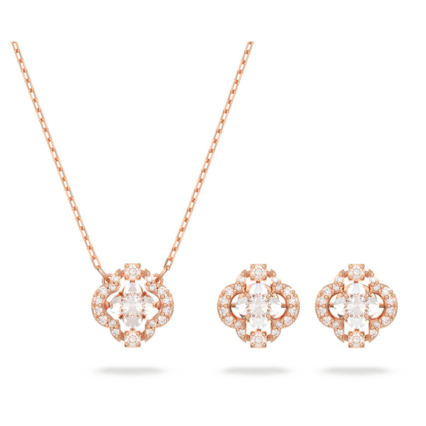 swarovski sparkling dance set  mixed cuts  clover  white  rose gold tone plated