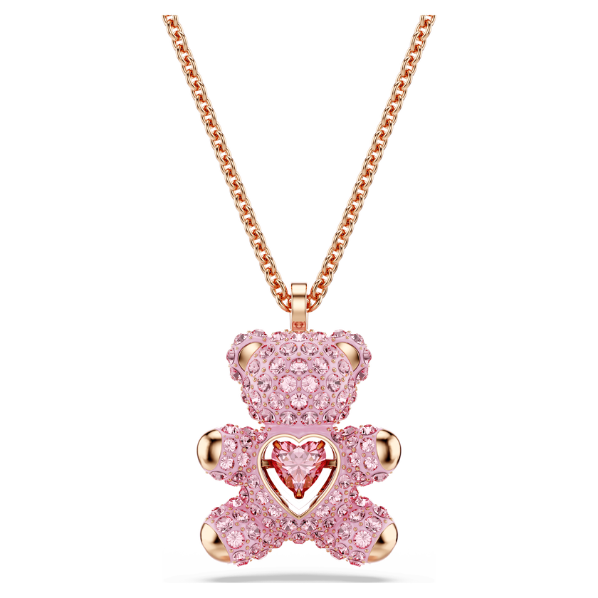 swarovski teddy pendant  bear  pink  rose gold tone plated