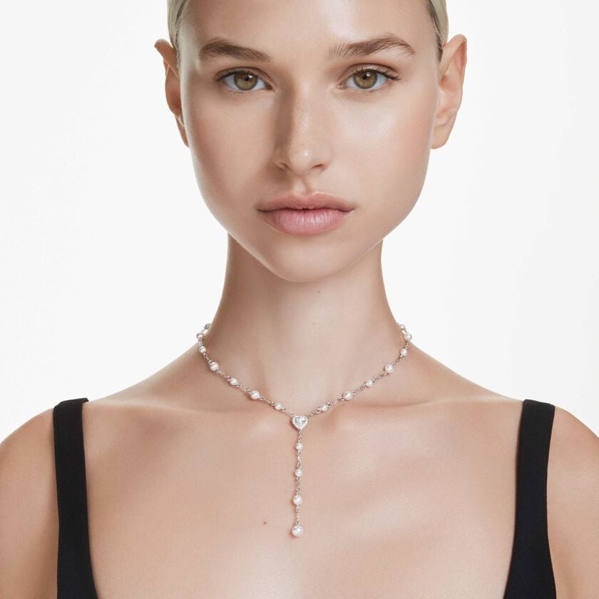 ariana grande x swarovski y necklace  mixed cuts  heart  white  rhodium plated