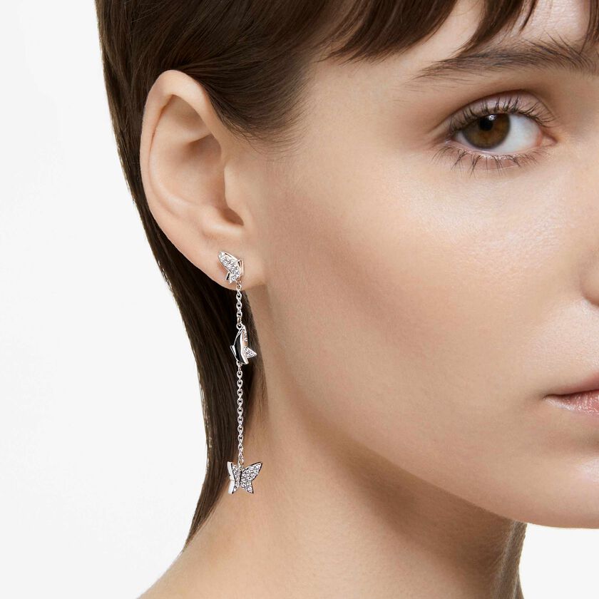 swarovski lilia drop earrings  butterfly  long  white  rhodium plated