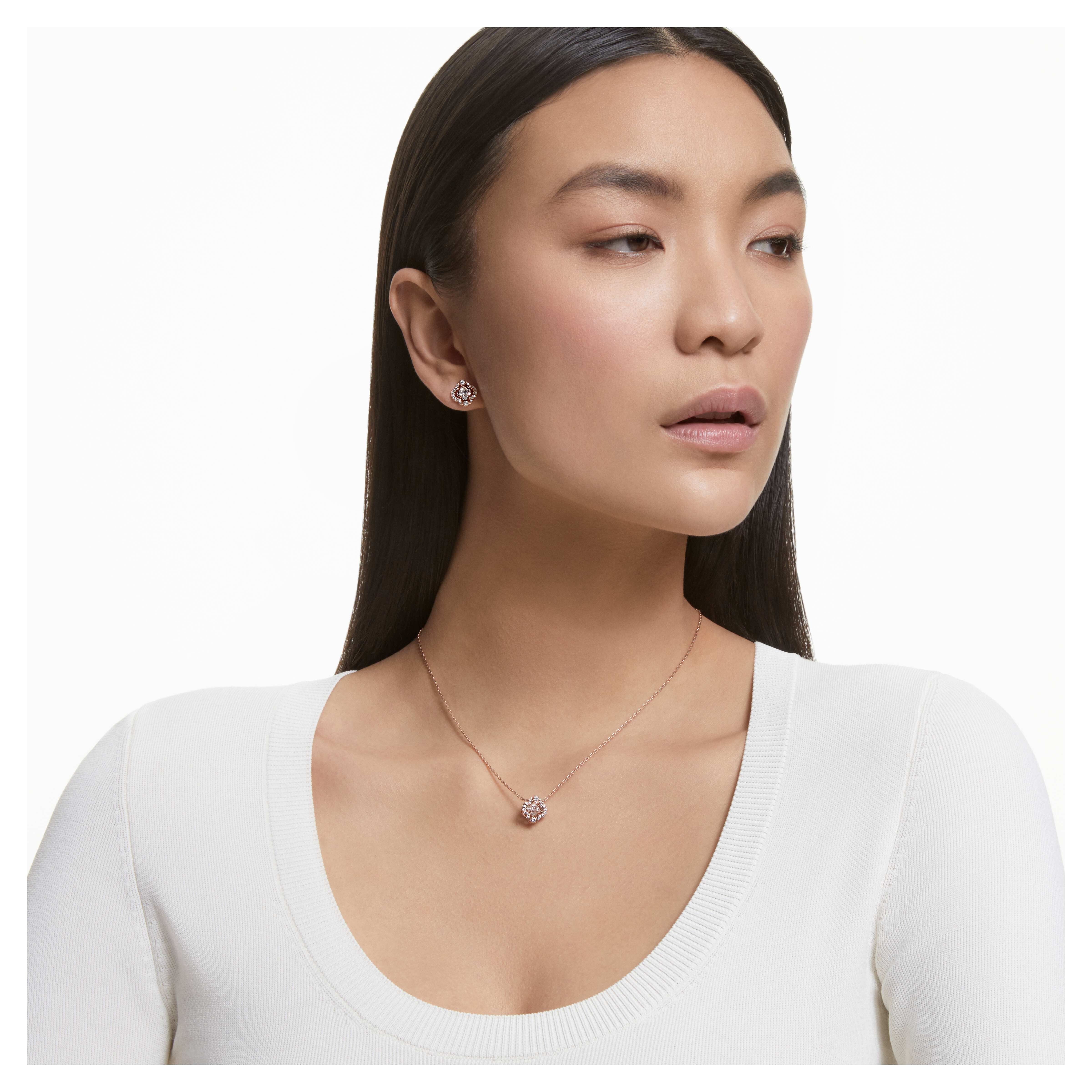 swarovski sparkling dance set  mixed cuts  clover  white  rose gold tone plated