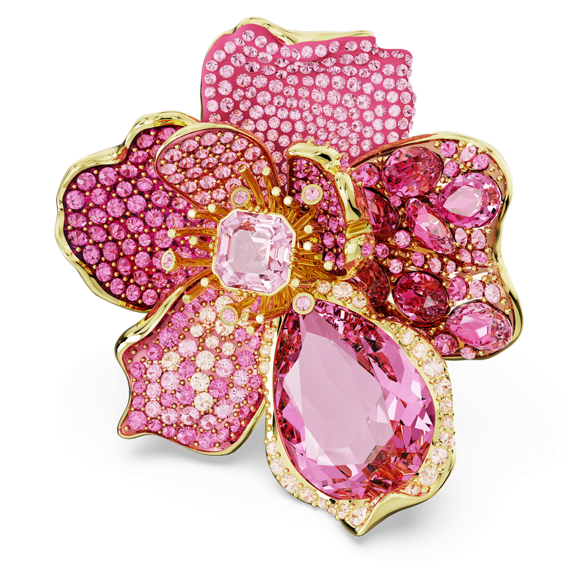 swarovski idyllia cocktail ring  pav   flower  pink  gold tone plated