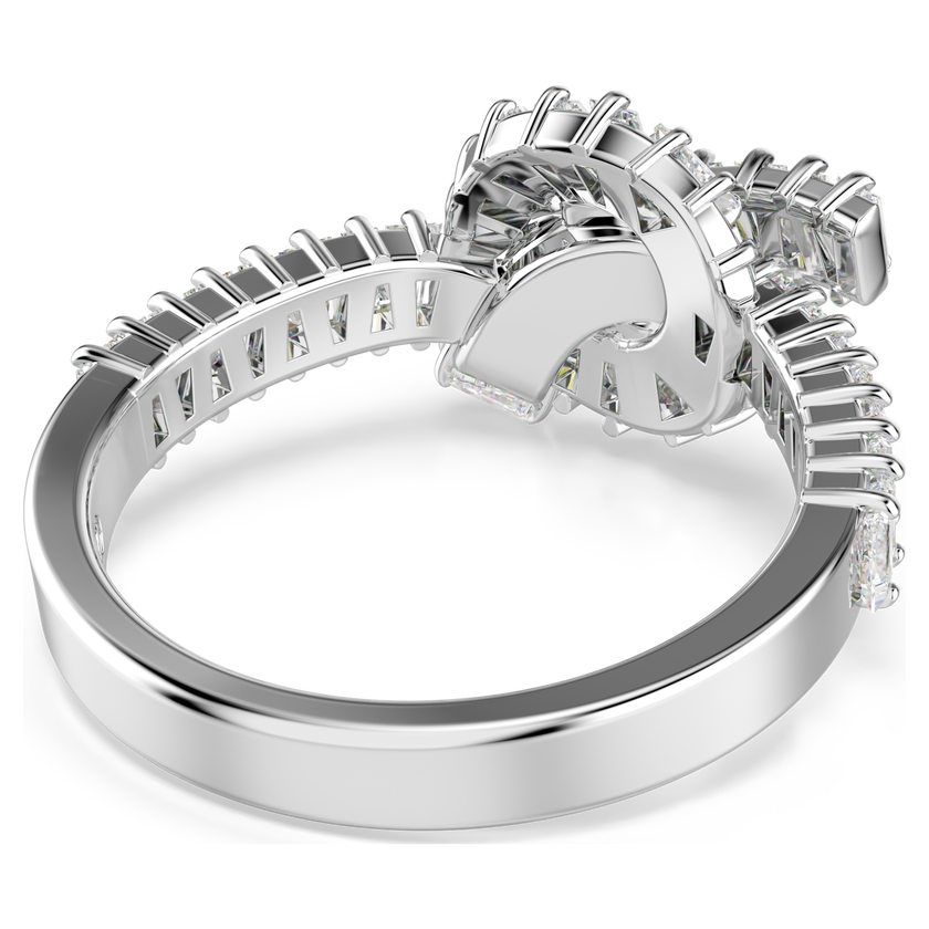 swarovski matrix ring  baguette cut  knot  white  rhodium plated