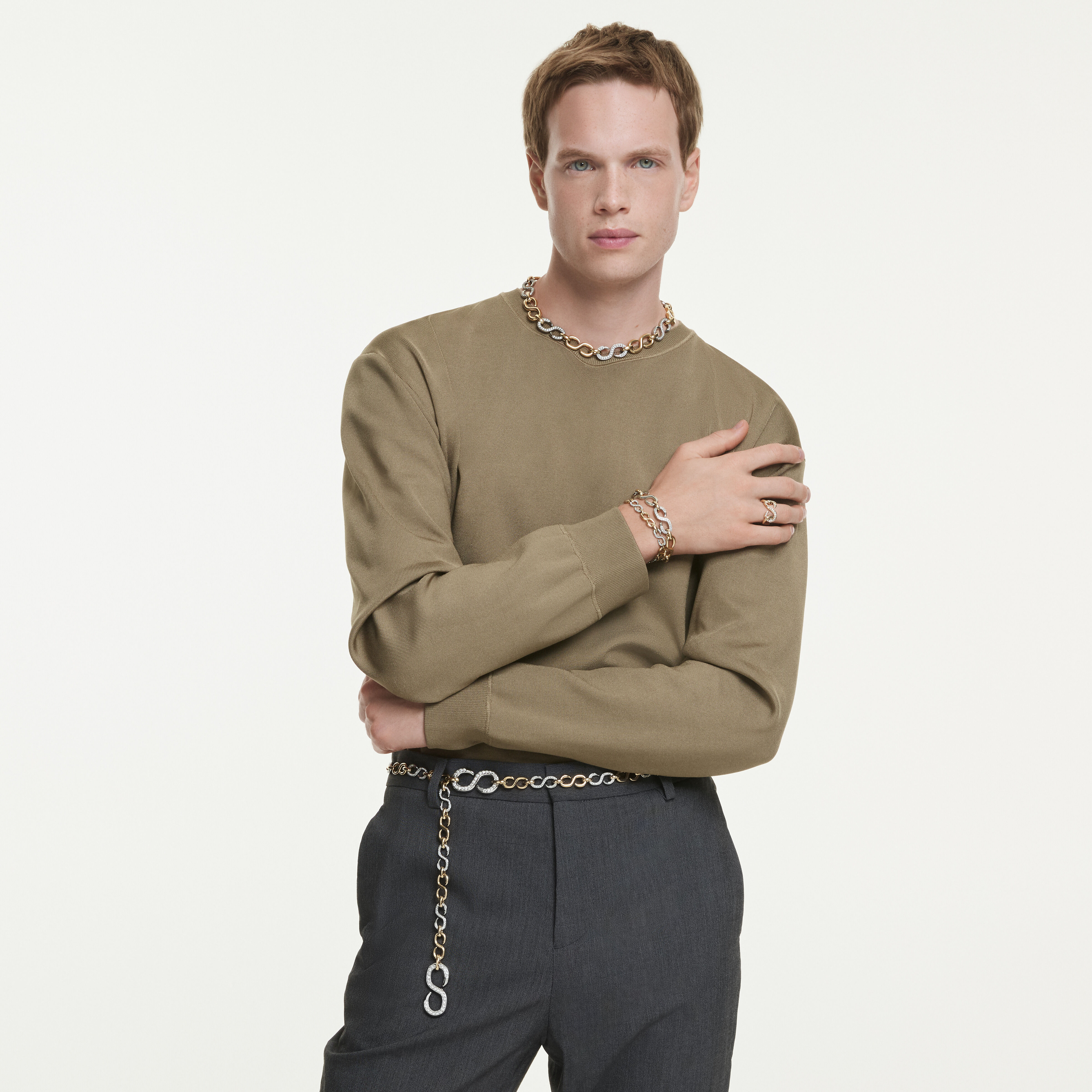 swarovski dextera necklace  round cut  chain  white  mixed metal finish