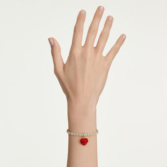 swarovski idyllia charm  round cut  heart  red  gold tone plated