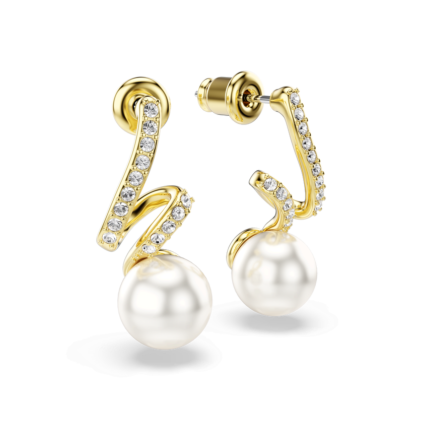 swarovski gabriella earrings  crystal pearl  round cut  white  18k gold finish