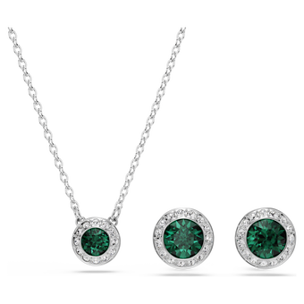 swarovski una angelic set  set  2   round cut  green  rhodium plated