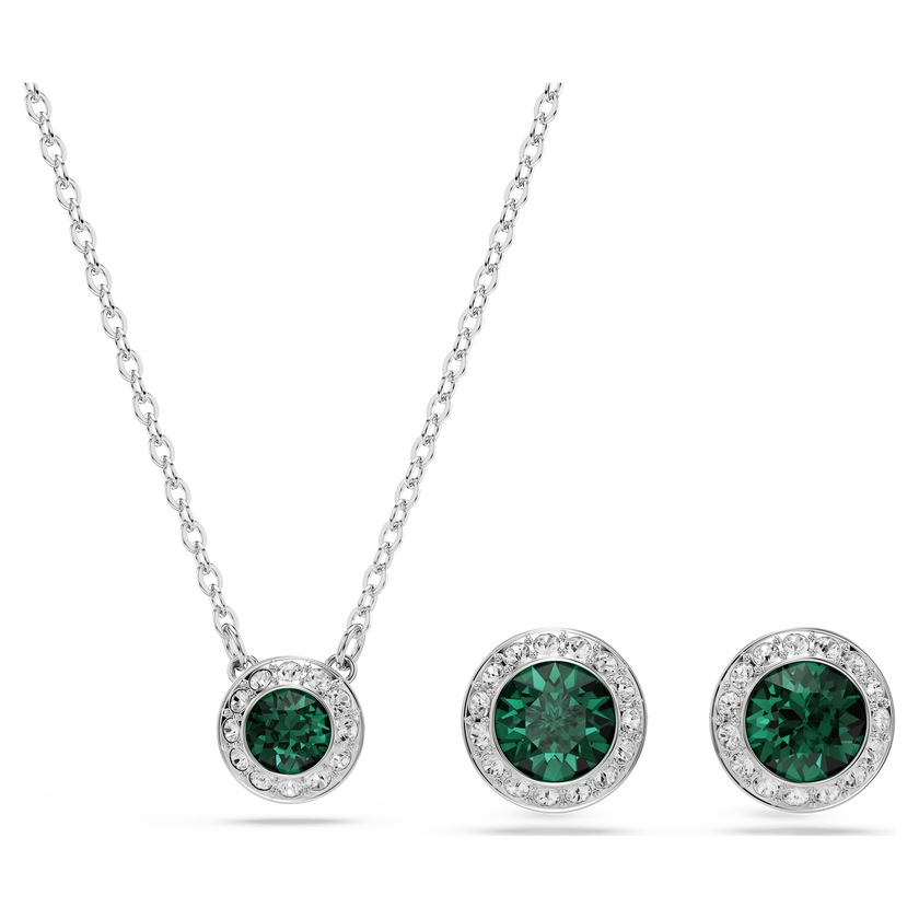 swarovski una angelic set  set  2   round cut  green  rhodium plated