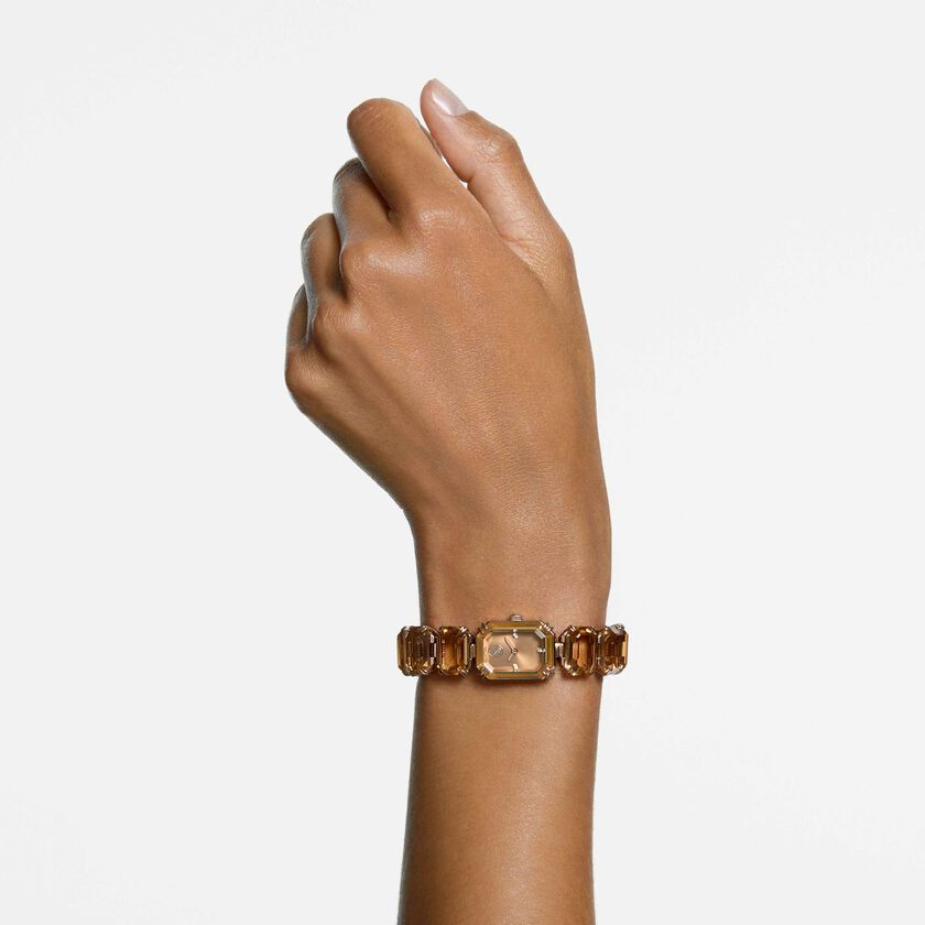 swarovski watch  octagon cut bracelet  brown  champagne gold tone finish