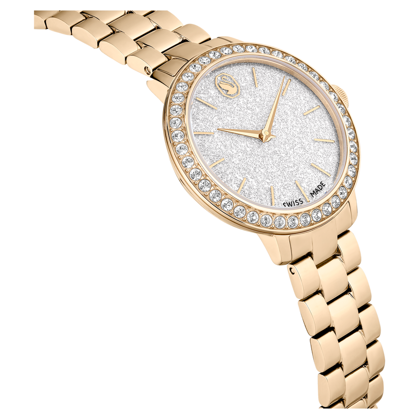 swarovski matrix 3 link watch  swiss made  metal bracelet  gold tone  champagne gold tone finish