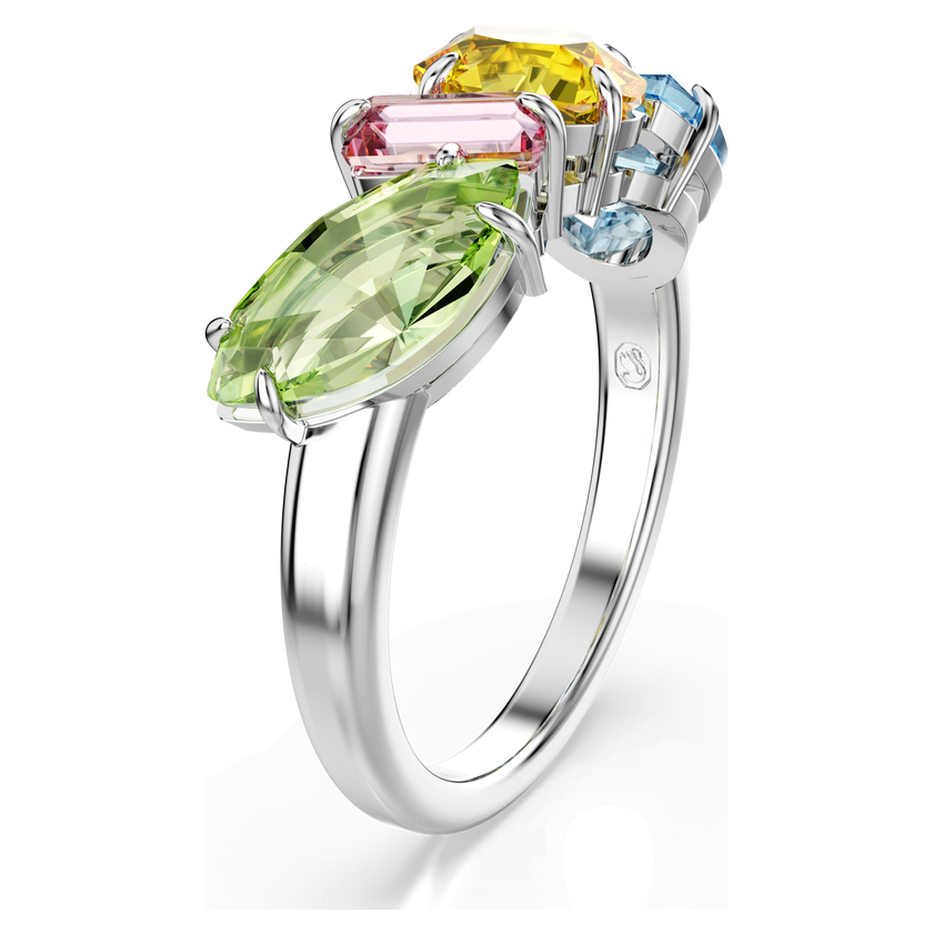 swarovski gema cocktail ring  mixed cuts  multicolored  rhodium plated