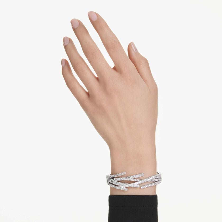 swarovski matrix bangle  mixed cuts  white  rhodium plated