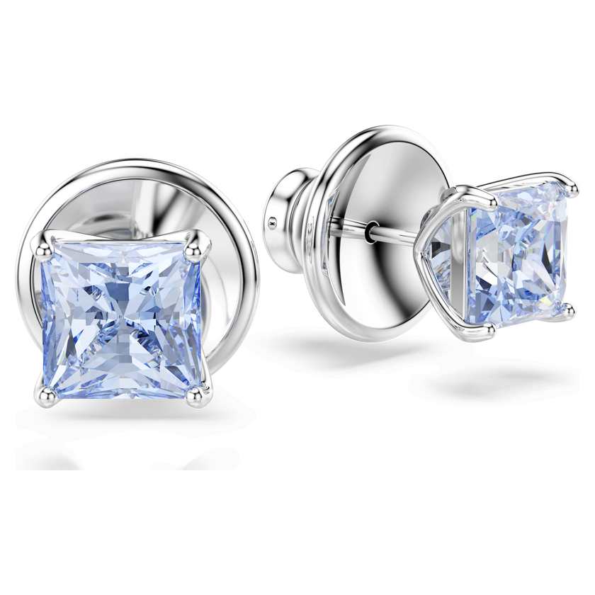 swarovski matrix stud earrings  square cut  blue  rhodium plated