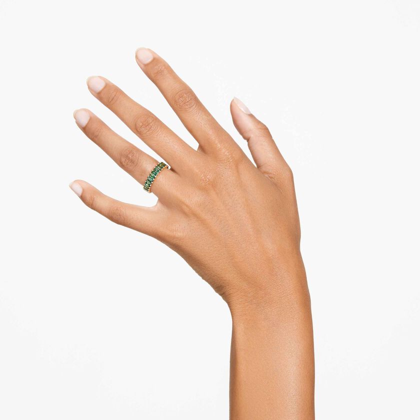 Buy Swarovski Matrix ring, Baguette cut, Green, Gold-tone plated
