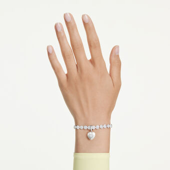 swarovski idyllia charm  mixed cuts  pearl colored coating  heart  white  rhodium plated