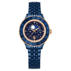 swarovski octea moon watch  swiss made  metal bracelet  blue  blue finish