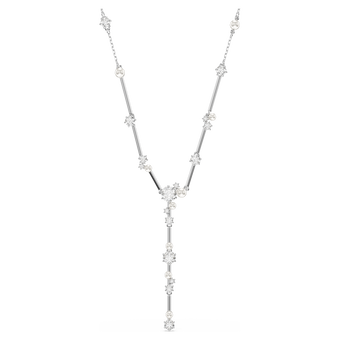 swarovski constella y necklace  crystal pearl  round cuts  white  rhodium plated