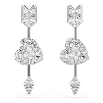 swarovski idyllia drop earrings  mixed cuts  heart with arrow  white  rhodium plated
