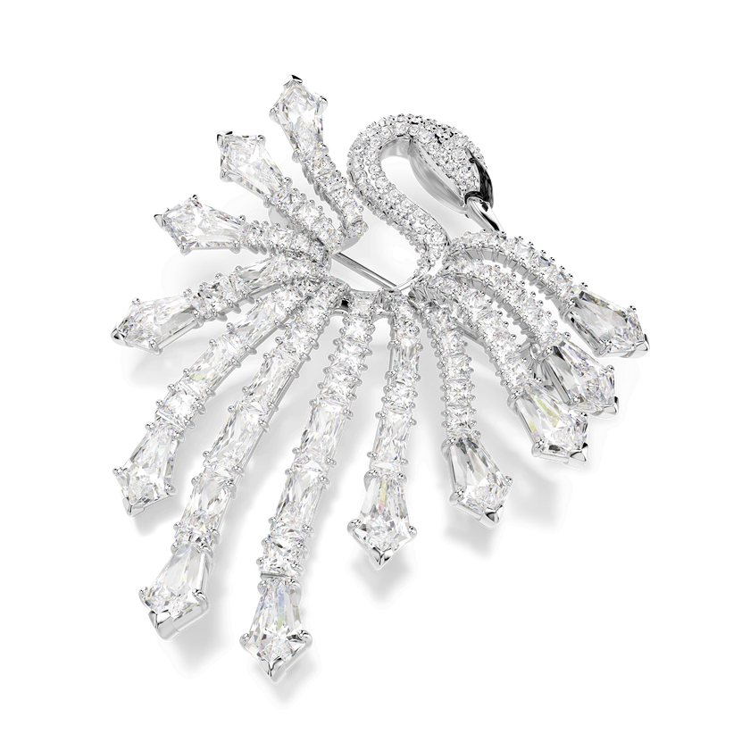 swarovski vienna brooch  mixed cuts  swan  white  rhodium plated