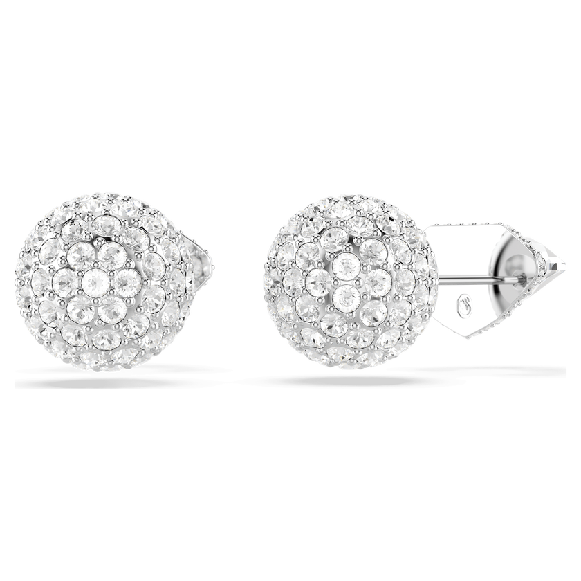 swarovski lucent stud earrings  pav   ball  white  rhodium plated