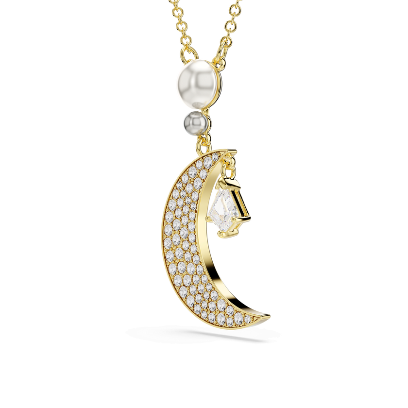 swarovski symbolica pendant  round cut  moon  white  18k gold finish