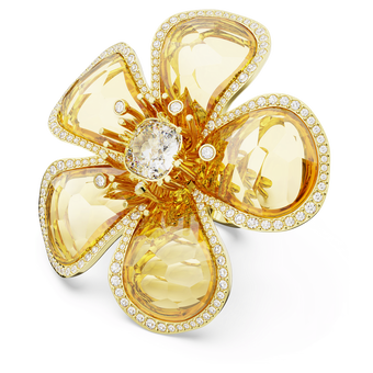 swarovski florere cocktail ring  flower  yellow  gold tone plated