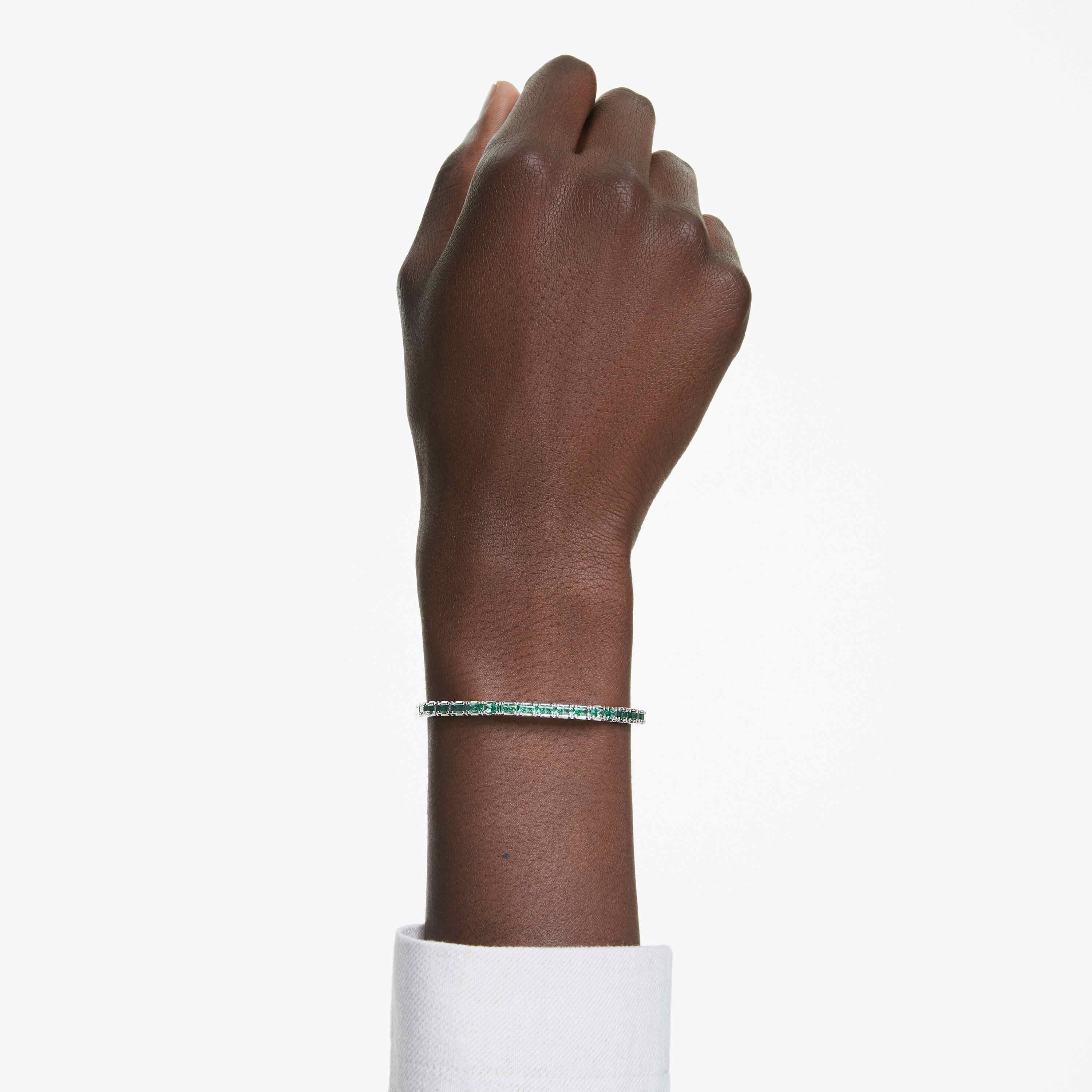 swarovski matrix bangle  baguette cut  green  rhodium plated