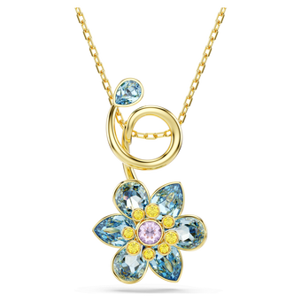 swarovski idyllia pendant mixed cuts flower blue gold tone plated