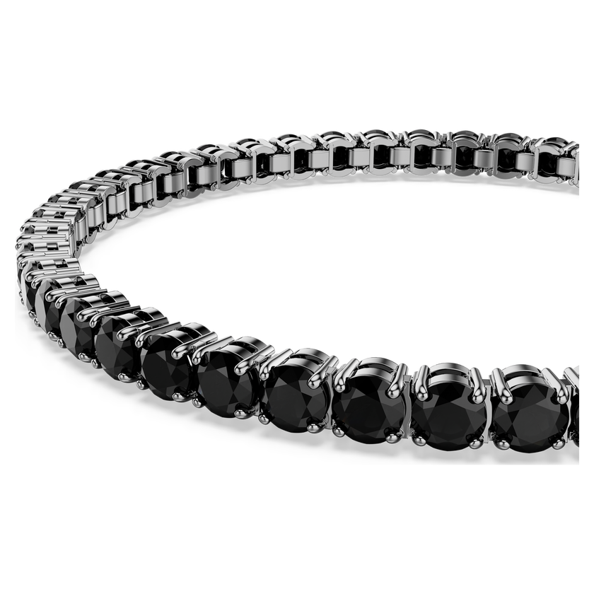 swarovski matrix tennis bracelet  round cut  black  ruthenium plated