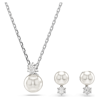 swarovski matrix set crystal pearl round cut white rhodium plated