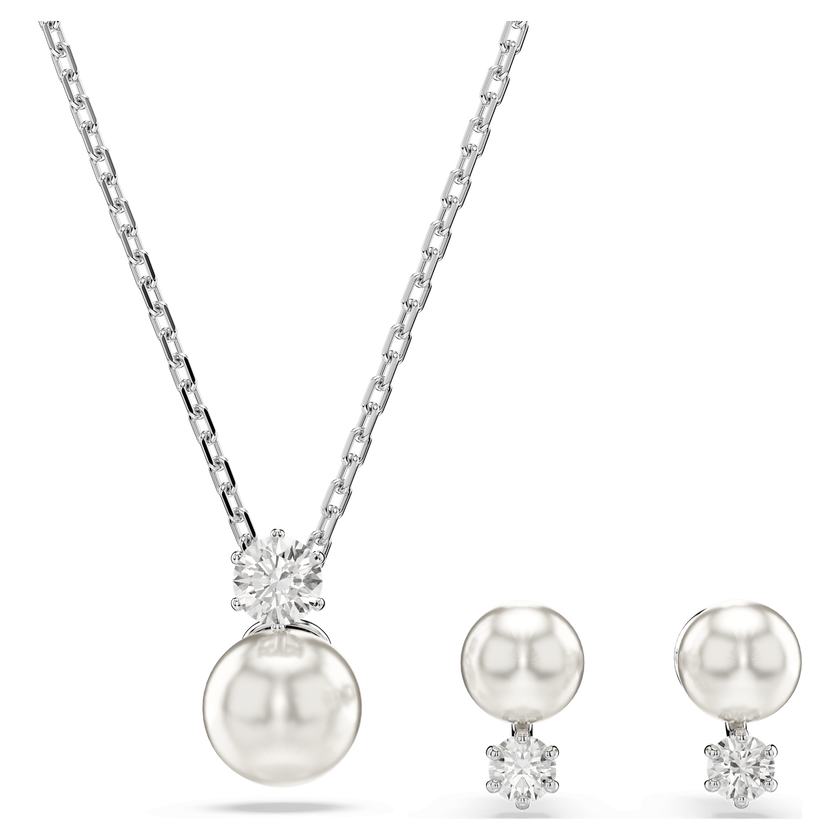swarovski matrix set  crystal pearl  round cut  white  rhodium plated