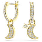 swarovski symbolica drop earrings  round cut  moon  white  18k gold finish