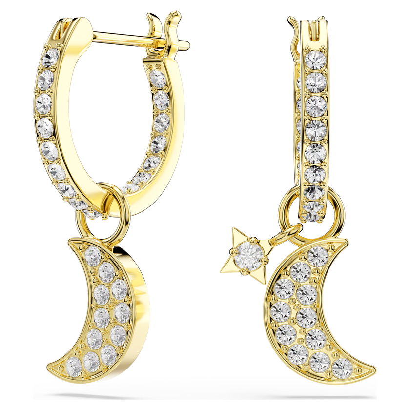 swarovski symbolica drop earrings  round cut  moon  white  18k gold finish