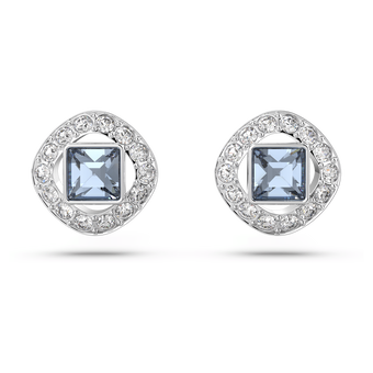 swarovski una angelic stud earrings  square cut  blue  rhodium plated