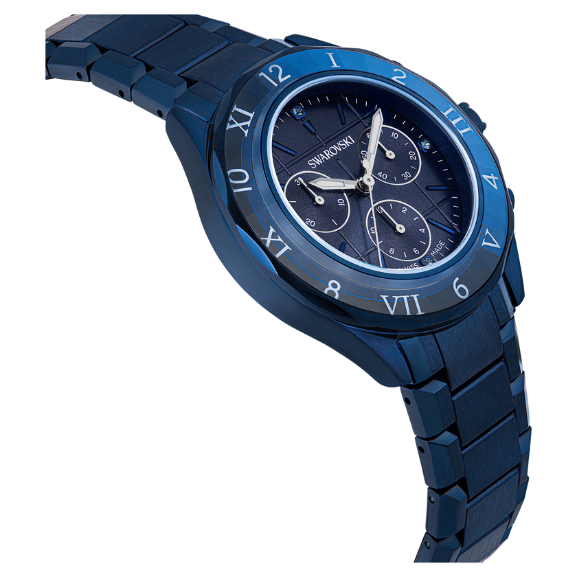 swarovski dextera chrono watch  39mm  swiss made  metal bracelet  blue  blue finish