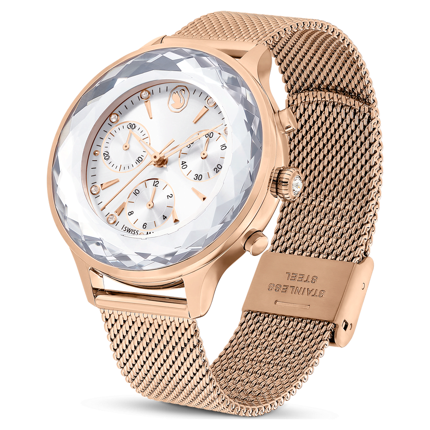 swarovski nova chrono watch  swiss made  metal bracelet  rose gold tone  rose gold tone finish