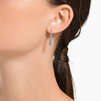 swarovski stilla attract hoop earrings  round cut  pav   blue  rhodium plated