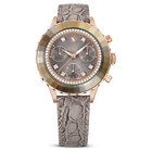 swarovski octea chrono watch swiss made leather strap gray rose gold tone finish