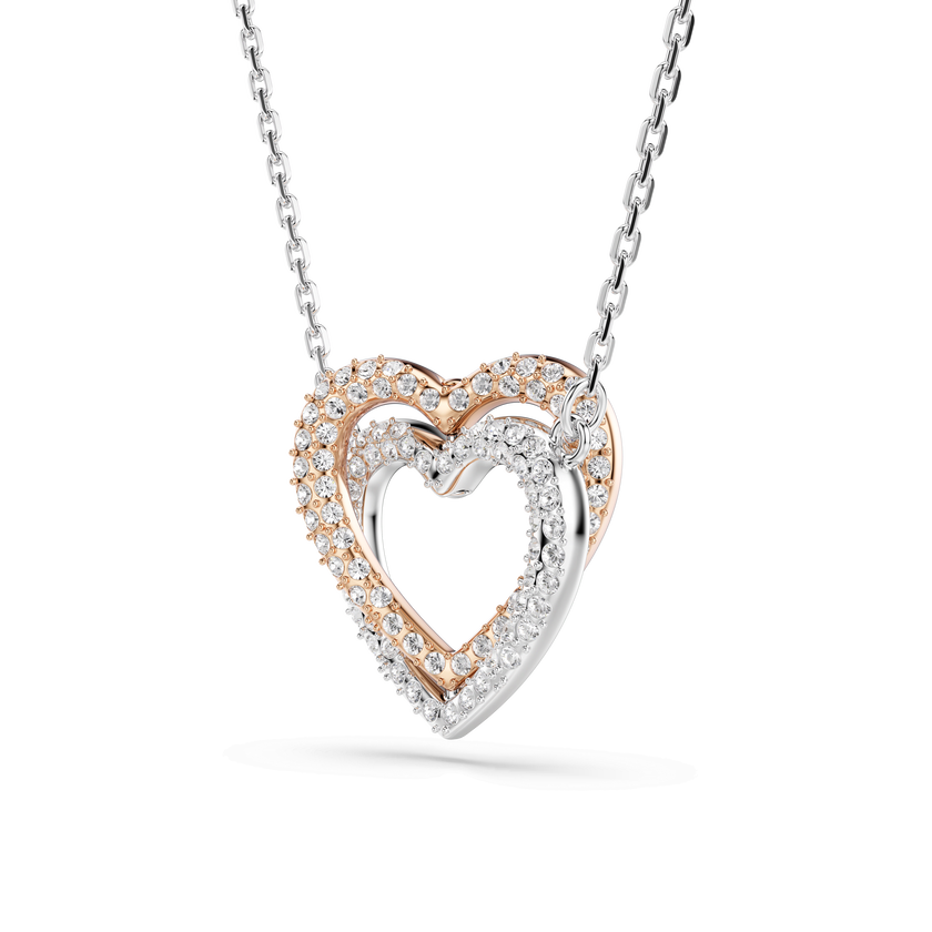 swarovski hyperbola necklace  round cut  heart  white  mixed metal finish