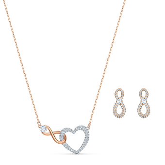 swarovski infinity heart set  white  mixed metal finish