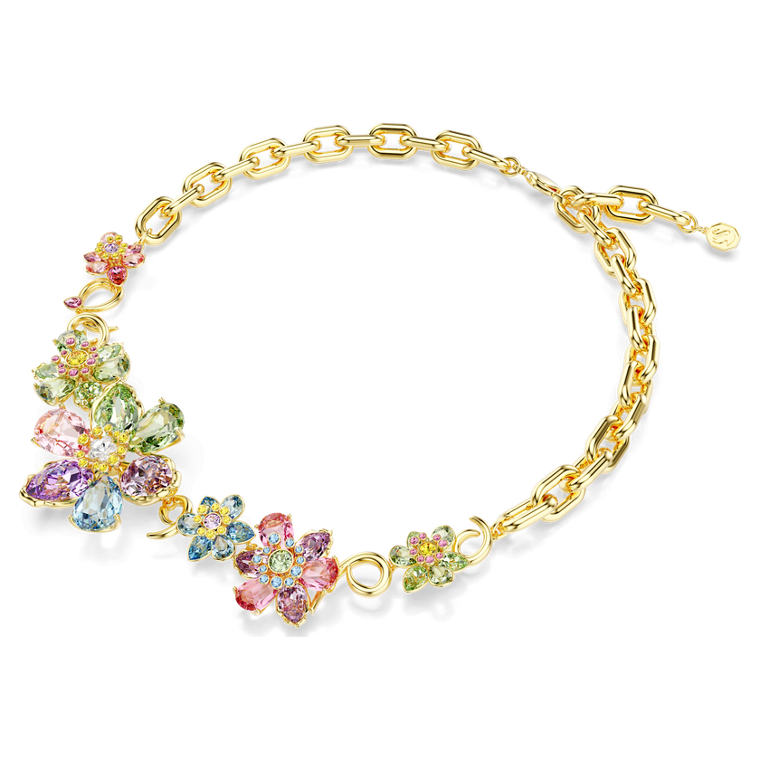 swarovski idyllia necklace  mixed cuts  flower  multicolored  gold tone plated