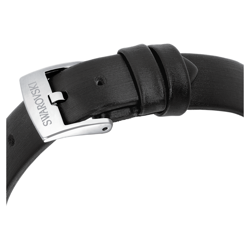 swarovski matrix tennis watch  swiss made  leather strap  black  stainless steel