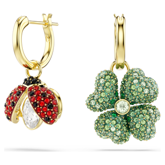swarovski idyllia drop earrings  set  3   ladybug  clover  strawberry  multicolored  gold tone plated