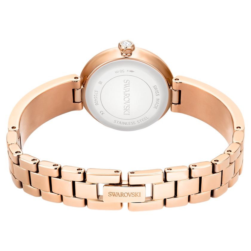 swarovski matrix pearl bangle watch  swiss made  crystal bracelet  white  rose gold tone finish