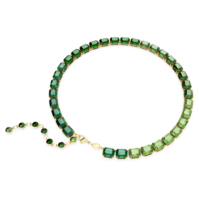 swarovski millenia necklace  octagon cut  color gradient  green  gold tone plated