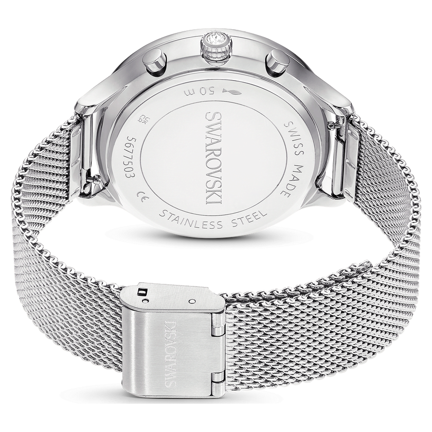 swarovski nova chrono watch  swiss made  metal bracelet  silver tone  stainless steel