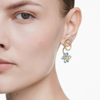 swarovski idyllia drop earrings  asymmetrical design  mixed cuts  flower  multicolored  gold tone plated